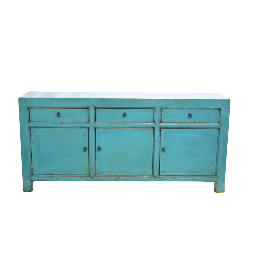 Lacquered Elm 3 Drawer 3 Door Buffet | Teal_Asian Tide_Wholesale Furniture Supplier