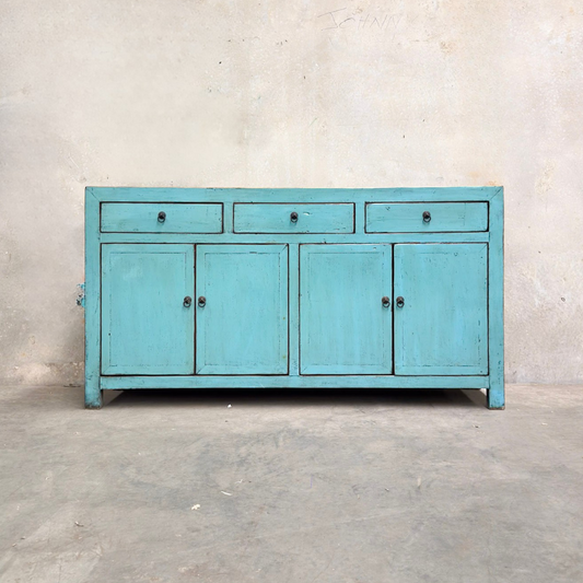 Lacquered Elm 3 Drawer 4 Door Buffet | Teal