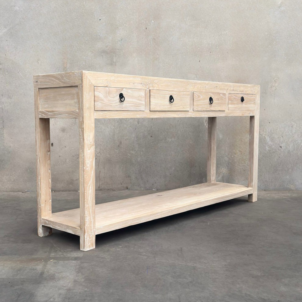4 Drawer Console with Shelf | Ceruse