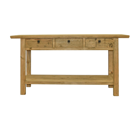3 Drawer Console with Shelf Overhang | Reclaimed