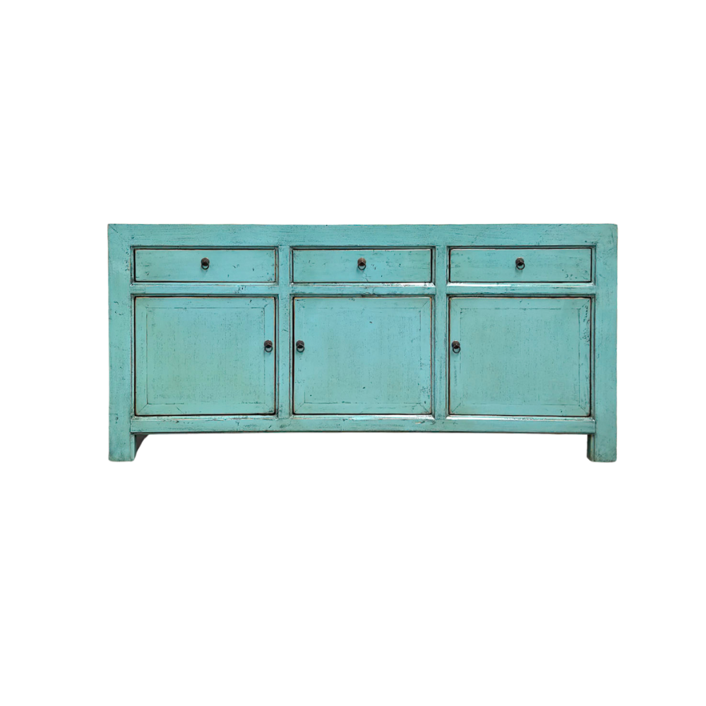 Lacquered Elm 3 Drawer 3 Door Buffet | Teal