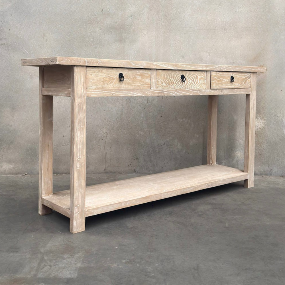 3 Drawer Console with Shelf Overhang | Ceruse