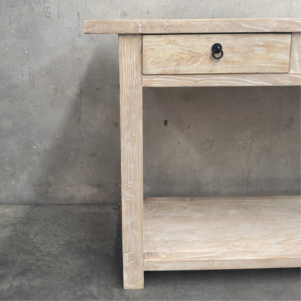 3 Drawer Console with Shelf Overhang | Ceruse