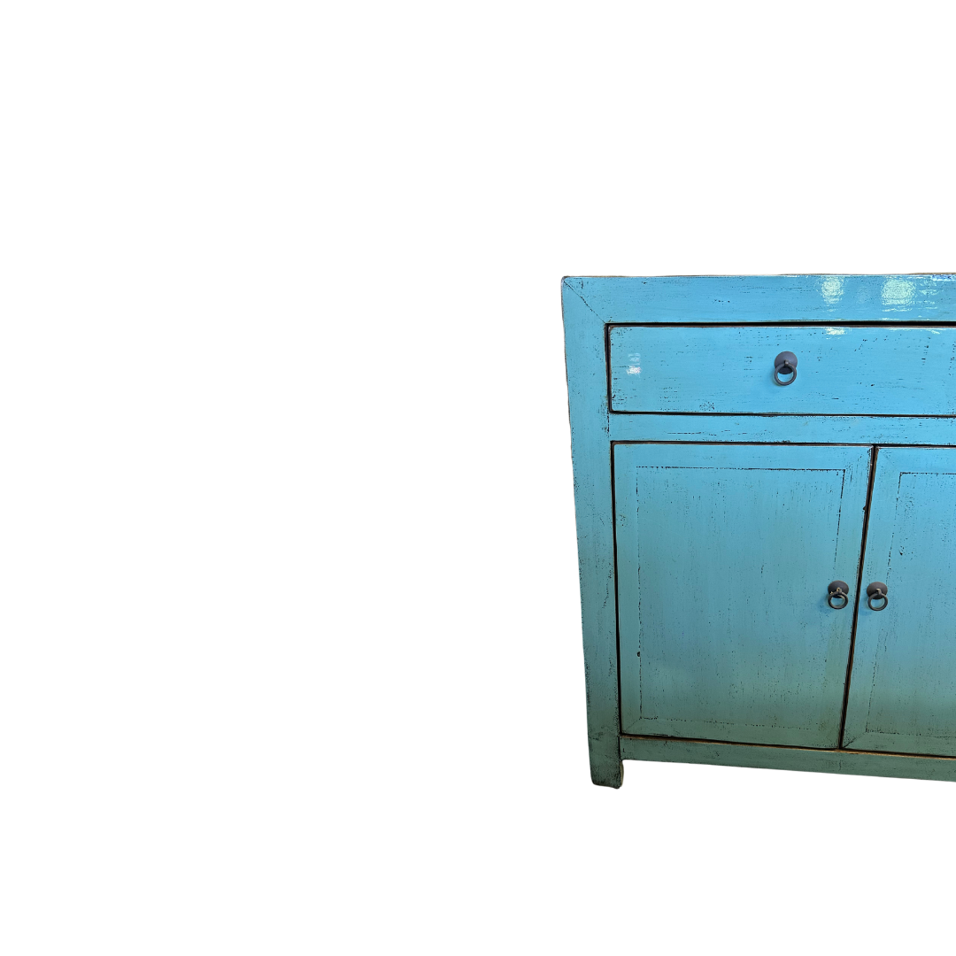 Lacquered Elm 3 Drawer 4 Door Buffet | Teal_Asian Tide_Wholesale Furniture Supplier