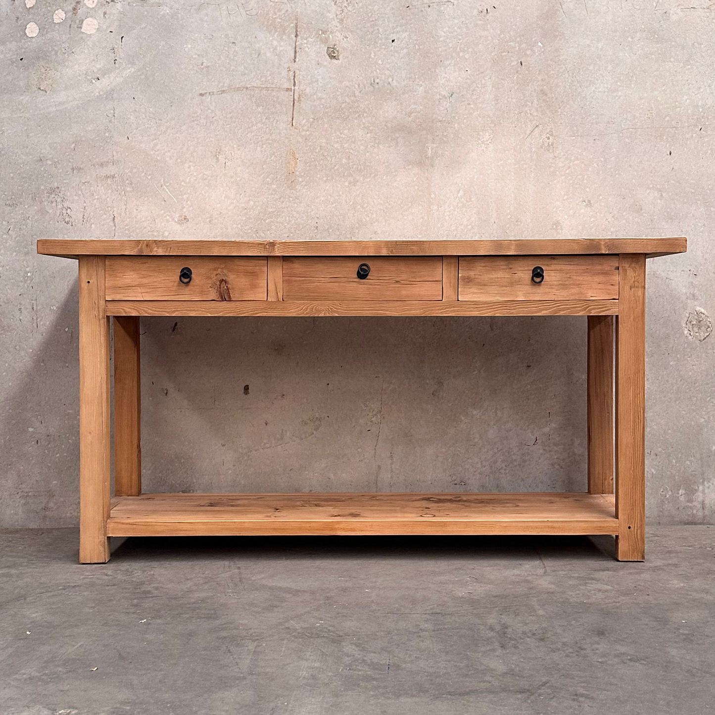 3 Drawer Console Overhang with Shelf | Rustic