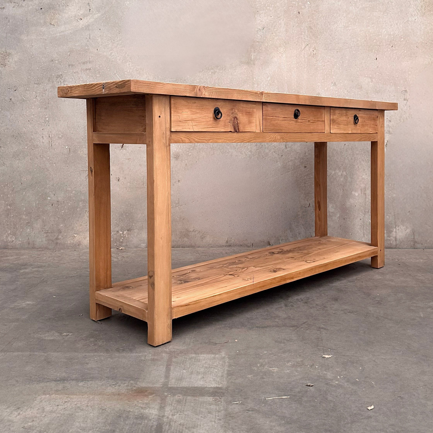 3 Drawer Console Overhang with Shelf | Rustic