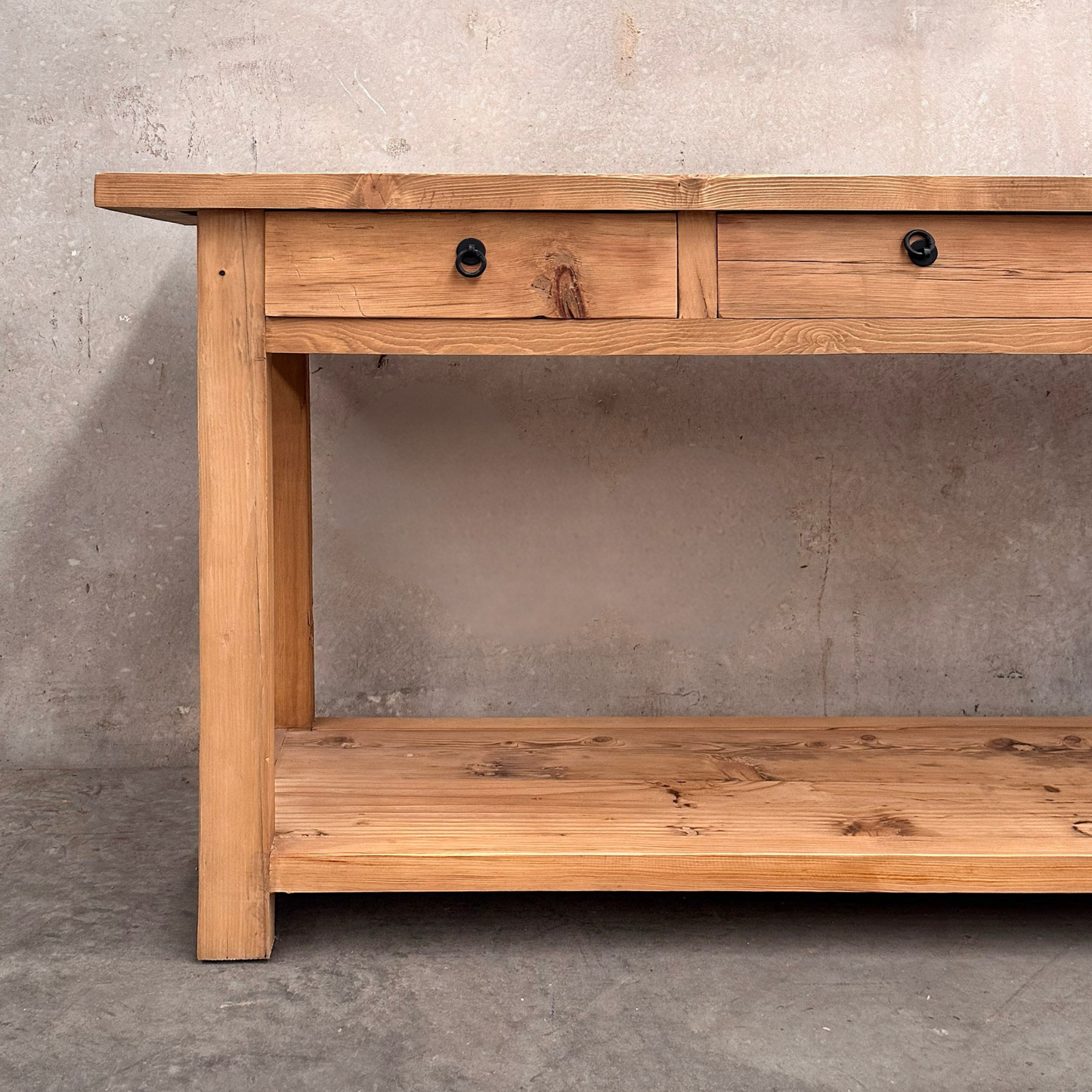 3 Drawer Console Overhang with Shelf | Rustic