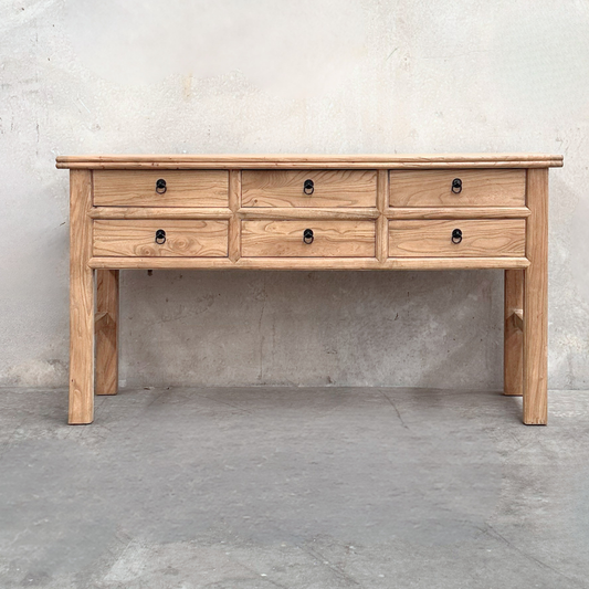 6 Drawer Console Overhang | Natural
