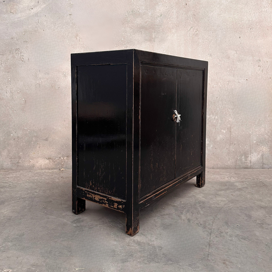 2 Door Cabinet | Distressed Black