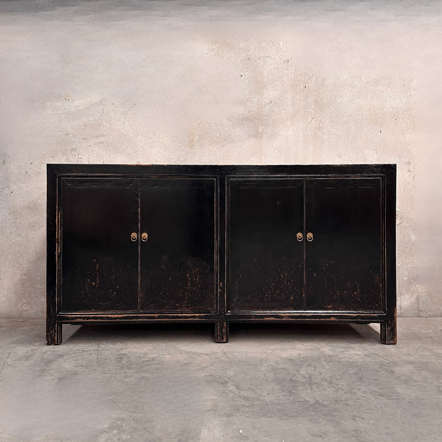 4 Door Cabinet | Distressed Black