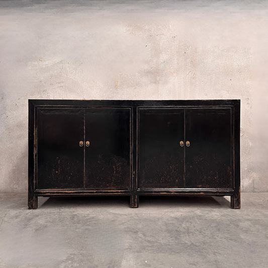 4 Door Cabinet | Distressed Black