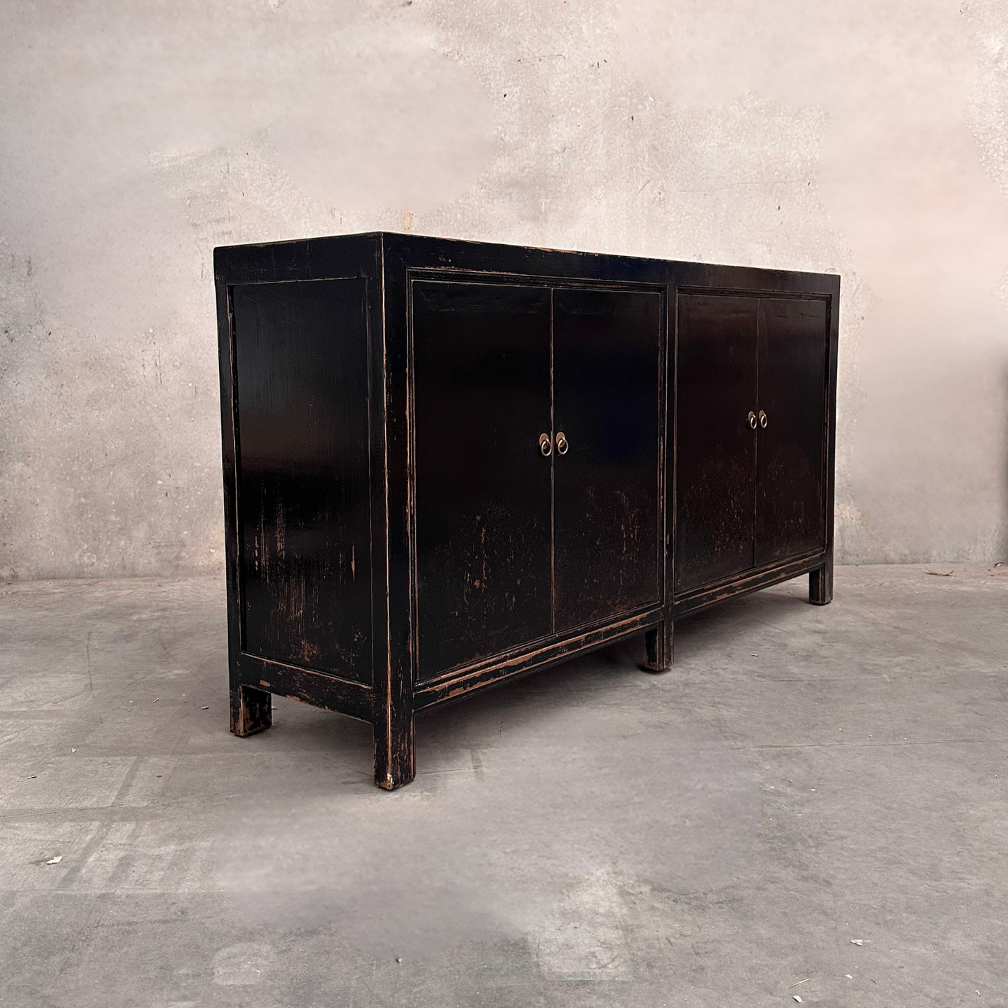 4 Door Cabinet | Distressed Black