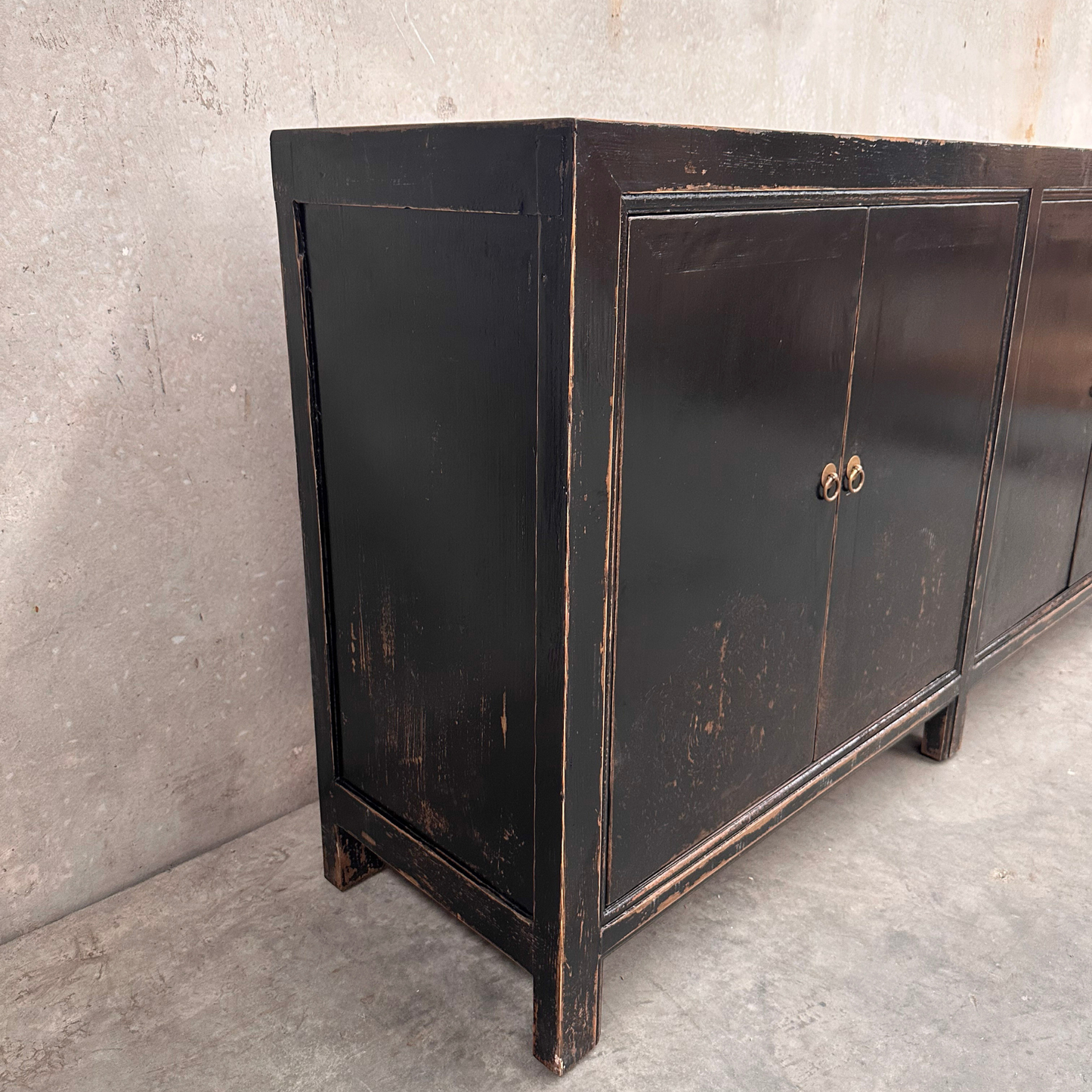 4 Door Cabinet | Distressed Black