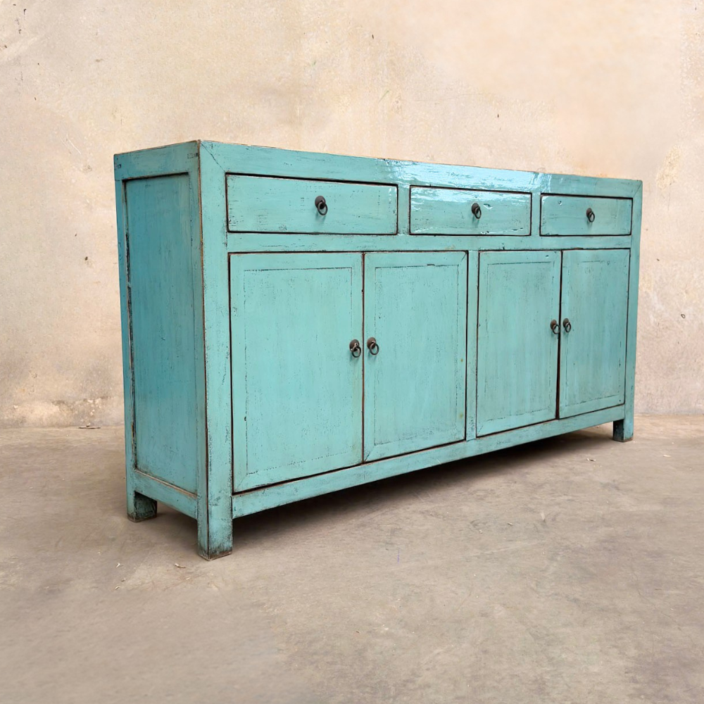 3 Drawer 4 Door Teal Buffet | Lacquered
