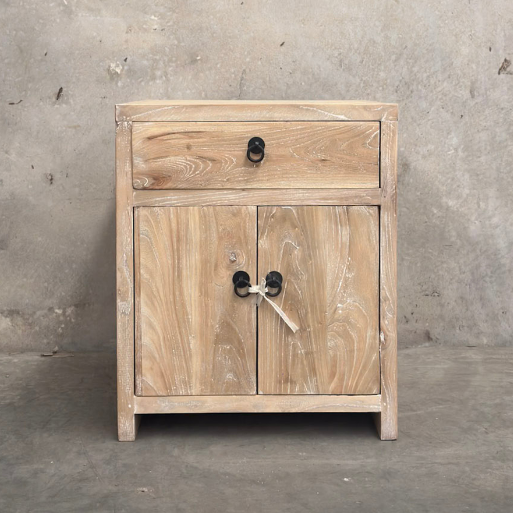 Reclaimed Timber Bedside 1 Drawer 2 Door | Ceruse