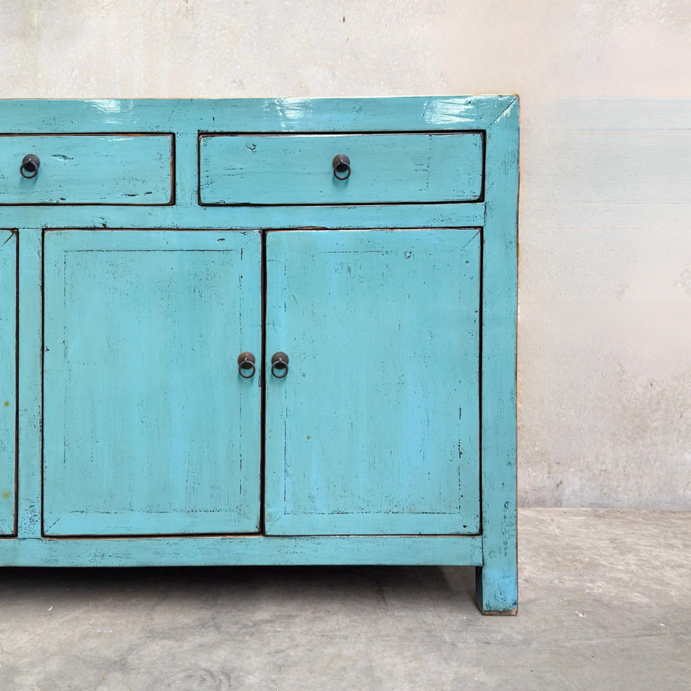 3 Drawer 4 Door Teal Buffet | Lacquered