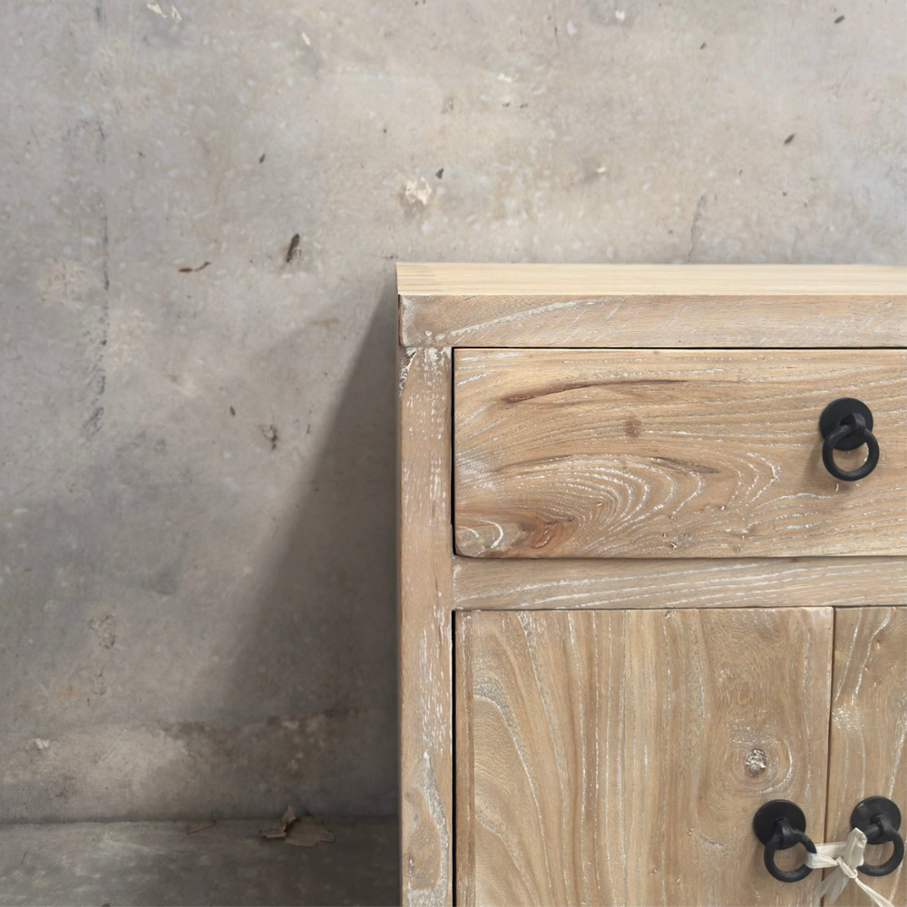 Reclaimed Timber Bedside 1 Drawer 2 Door | Ceruse