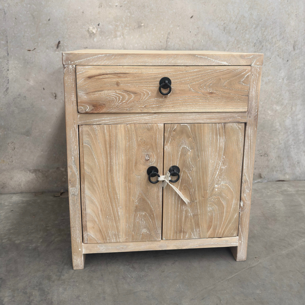 Reclaimed Timber Bedside 1 Drawer 2 Door | Ceruse