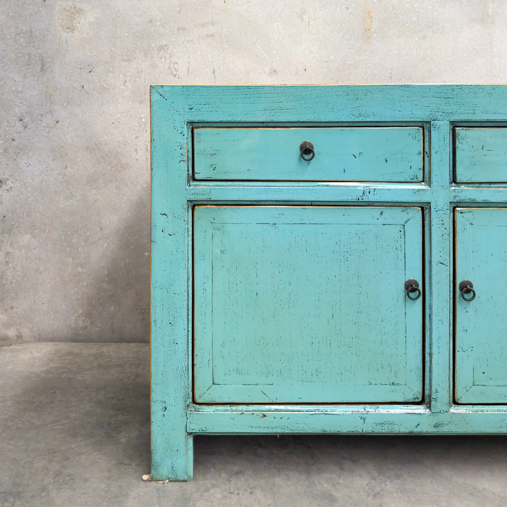 Lacquered Elm 3 Drawer 3 Door Buffet | Teal