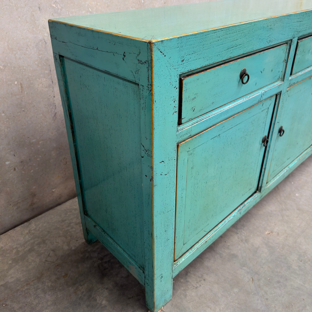 Lacquered Elm 3 Drawer 3 Door Buffet | Teal