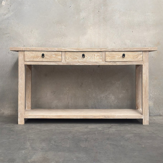 3 Drawer Console with Shelf Overhang | Ceruse