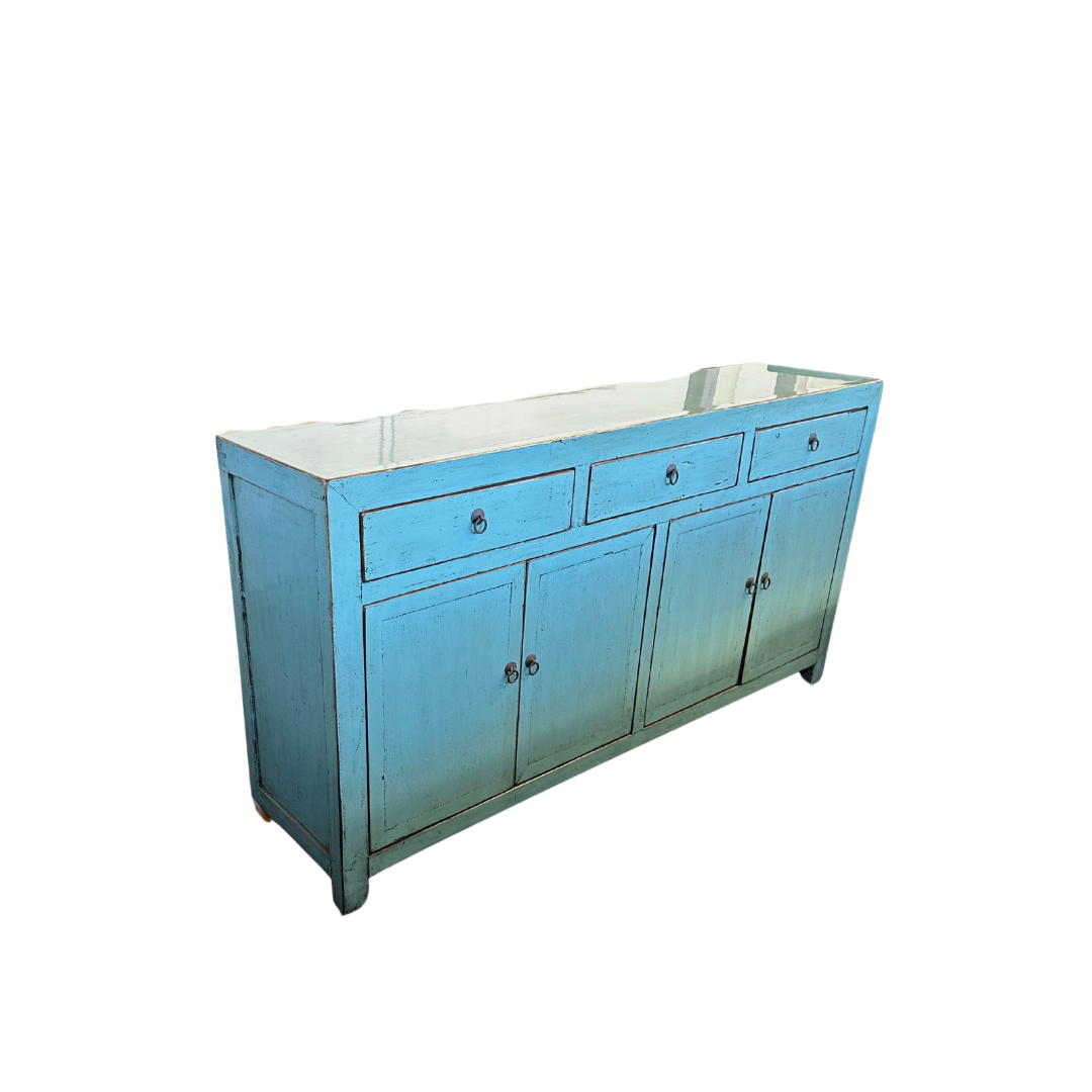Lacquered Elm 3 Drawer 4 Door Buffet | Teal_Asian Tide_Wholesale Furniture Supplier