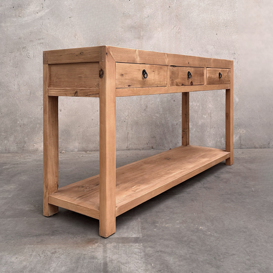 3 Drawer Console with Shelf | Rustic