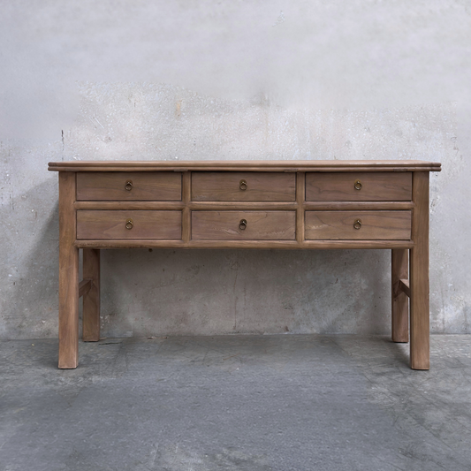 6 Drawer Console Overhang | Light Brown